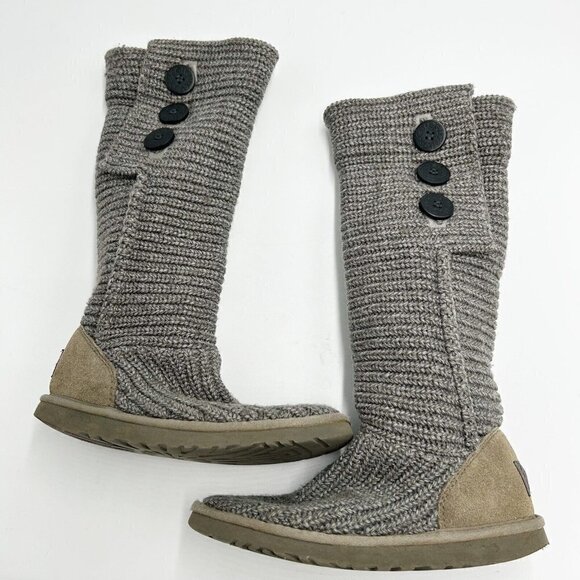 UGG Australia Cardy Classic Knit Tall Sweater Boots Gray Women Size 7 - Picture 1 of 8